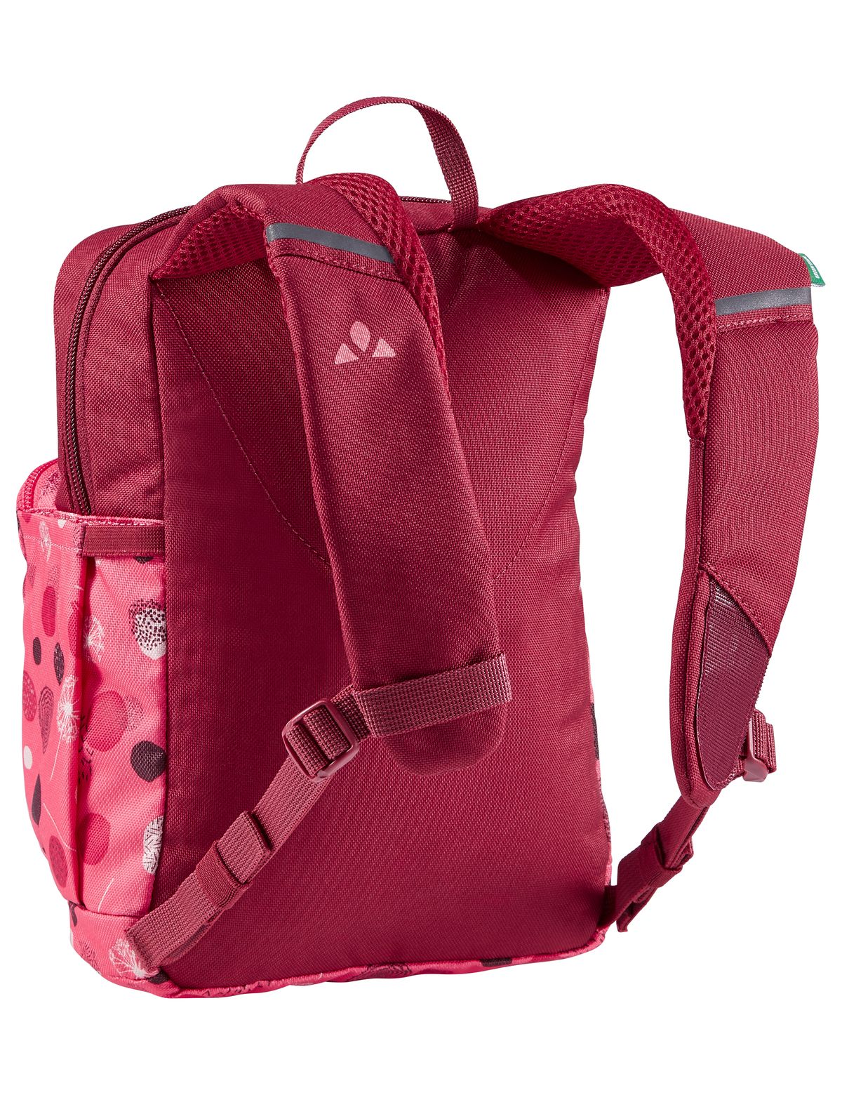 VAUDE Minnie 5 – Reflektierender Kinderrucksack, bright pink/cranberry (dunkelrot/Rosa), außen, leicht schräg