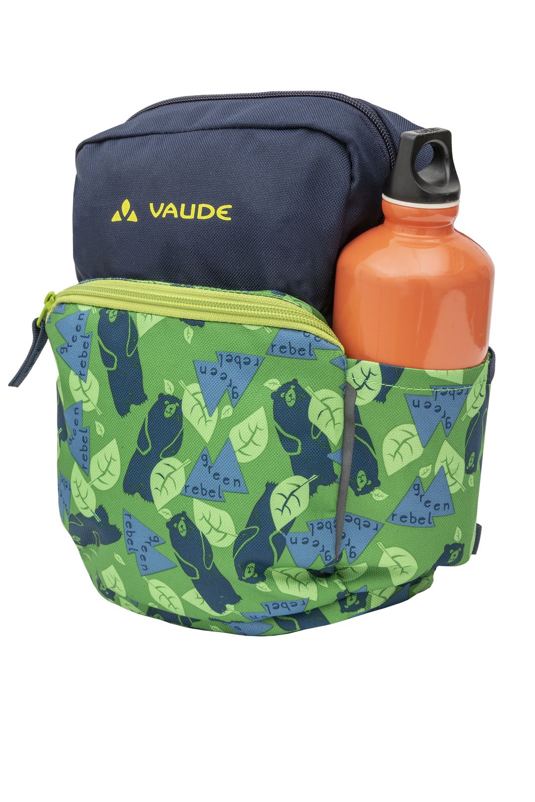 VAUDE Minnie 5 – Reflektierender Kinderrucksack, blue/eclipse (blau/schwarz), Detail: Seitentasche für Flasche
