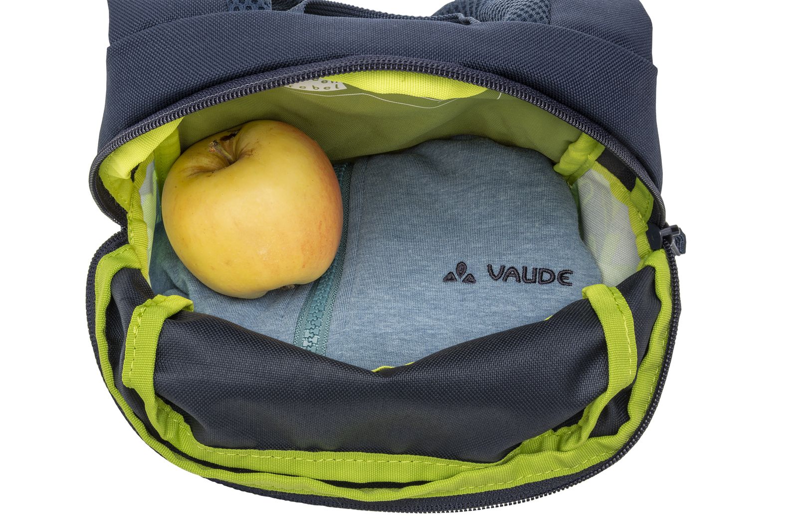 VAUDE Minnie 5 – Reflektierender Kinderrucksack, blue/eclipse (blau/schwarz), Detail: Reißverschluss offen