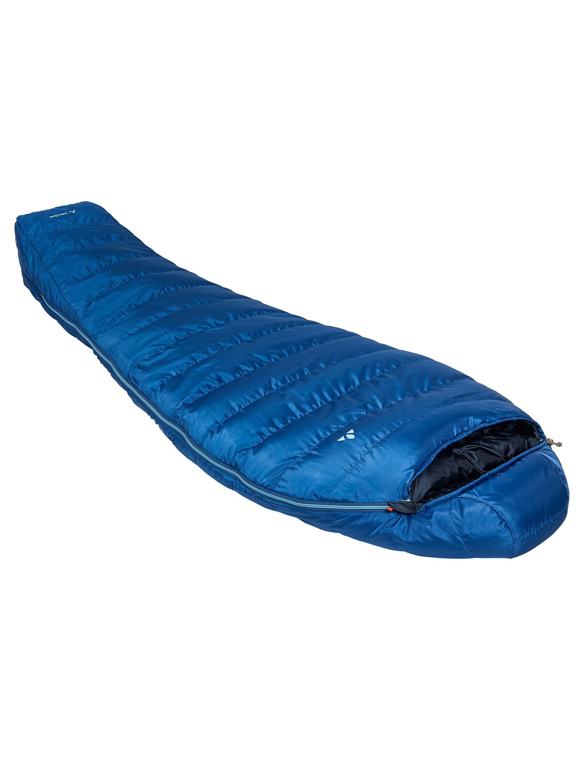 VAUDE Hochgrat 300 XL DWN - Leichter, extralanger Daunenschlafsack für Trekking, Radreisen und Hüttentouren, RV links, Ultramarine (mittelblau), geschlossen, unten rechts