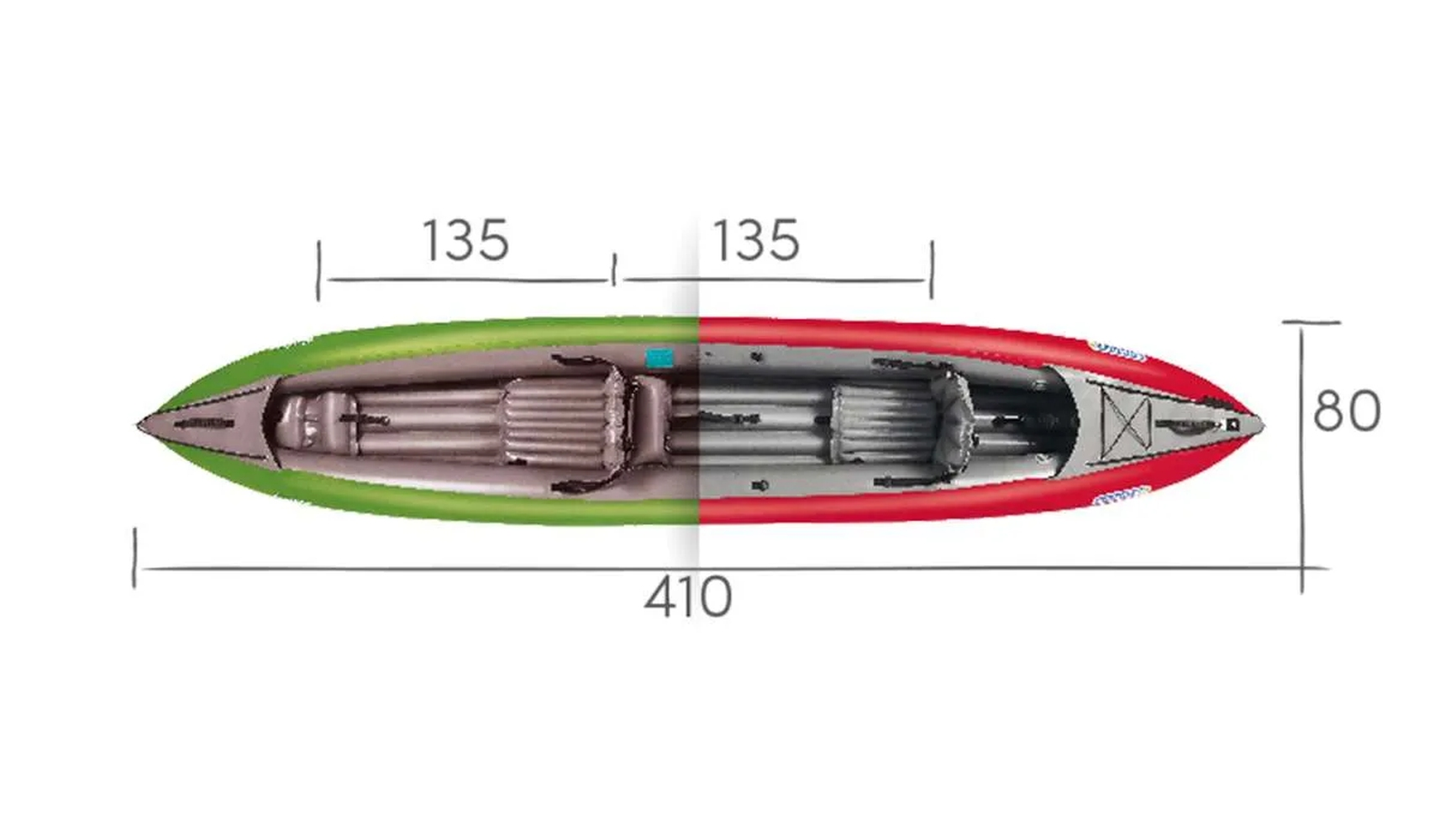 Gumotex Solar II 2+1 Personen aufblasbares Schlauchkajak 2 Sitze, Detail: Maße