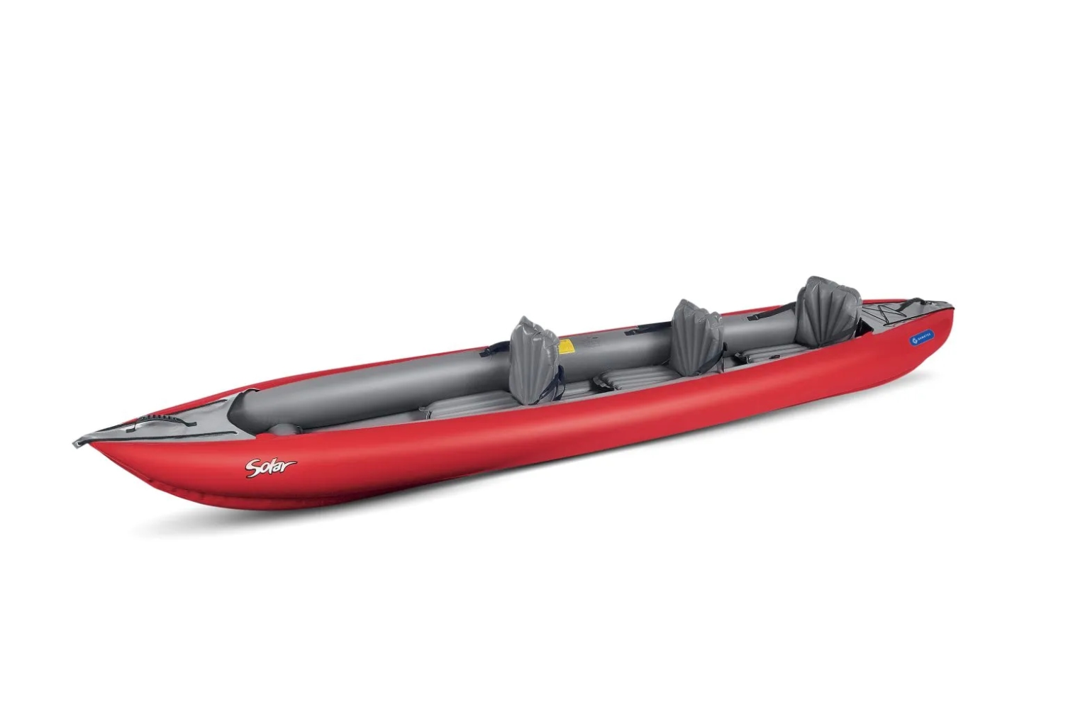 Gumotex Solar II 2+1 Personen aufblasbares Schlauchkajak 3 Sitze, rot, leicht schräg
