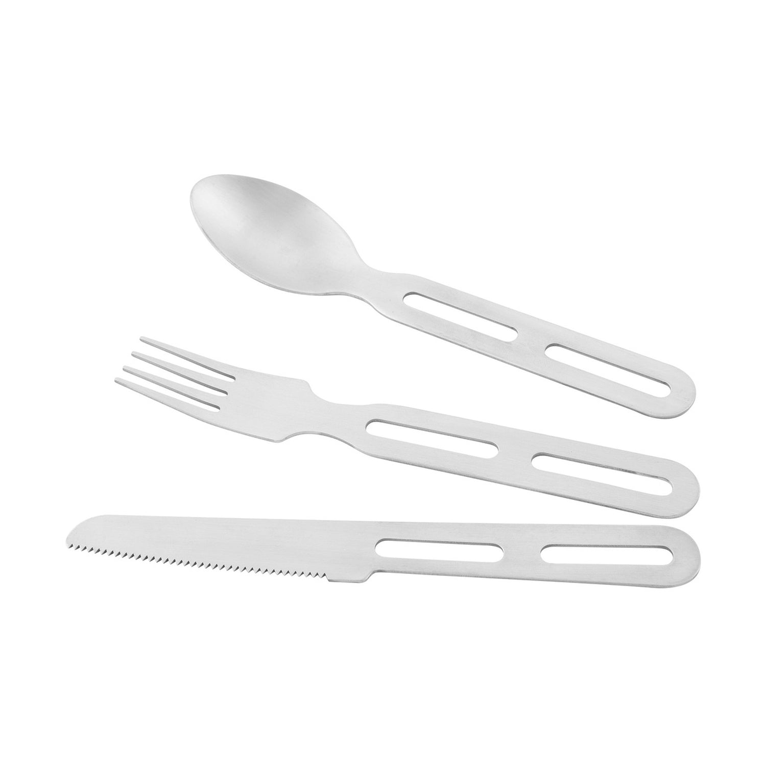 Tatonka Cutlery Set | Praktisches Camping Besteck für Outdoor, Messer, Gabel und Löffel nebeneinander, nach links