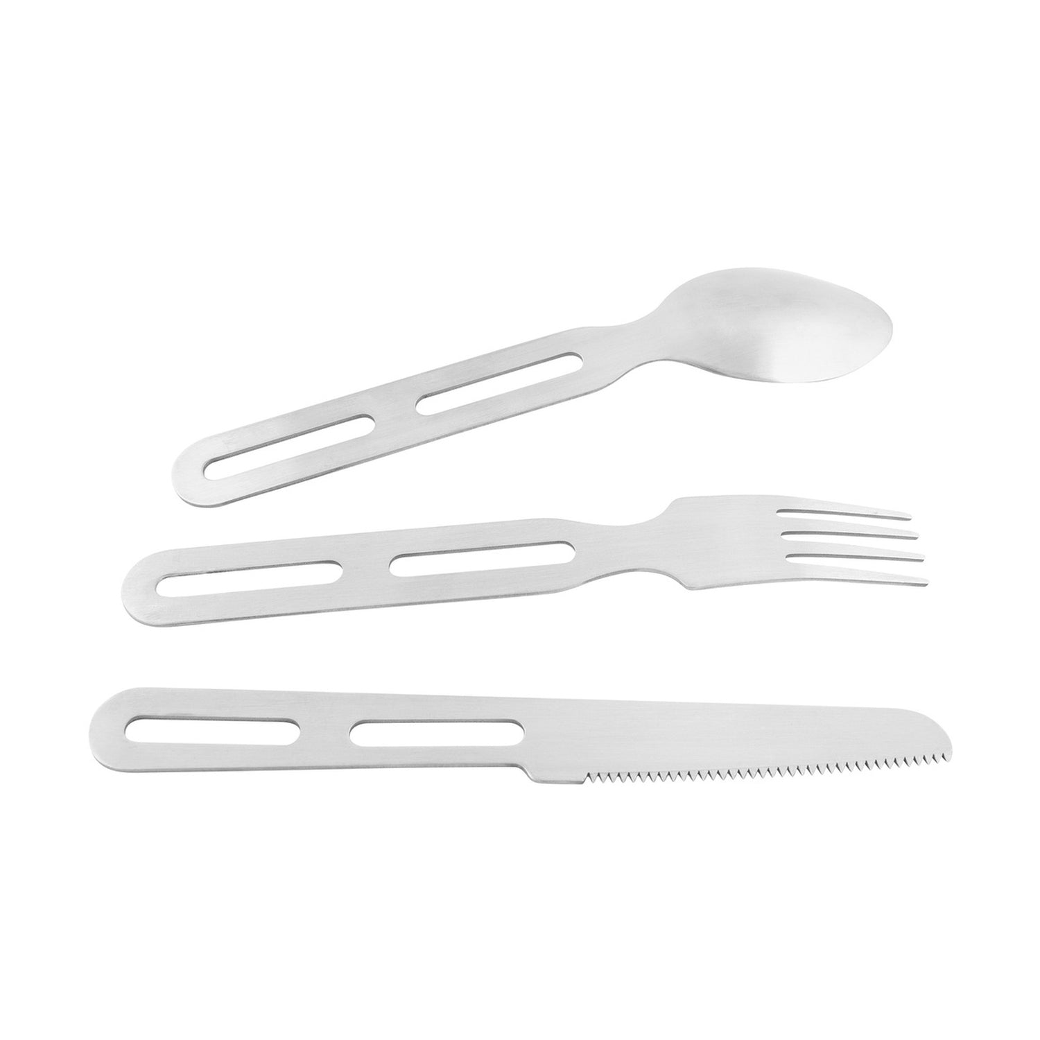Tatonka Cutlery Set | Praktisches Camping Besteck für Outdoor, Messer, Gabel und Löffel nebeneinander