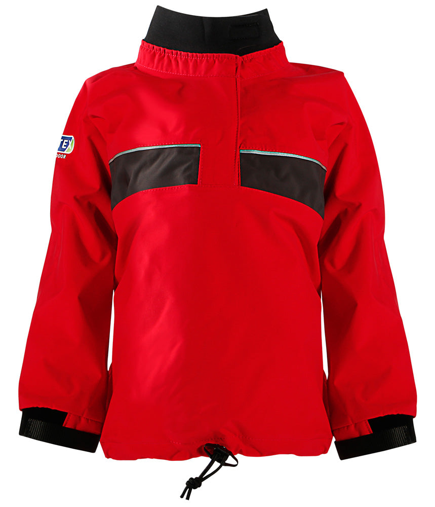 Gumotex Quest wasserfeste Junior Paddlerjacke, rot, Tashen, Kragen und Handbündchen in schwarz