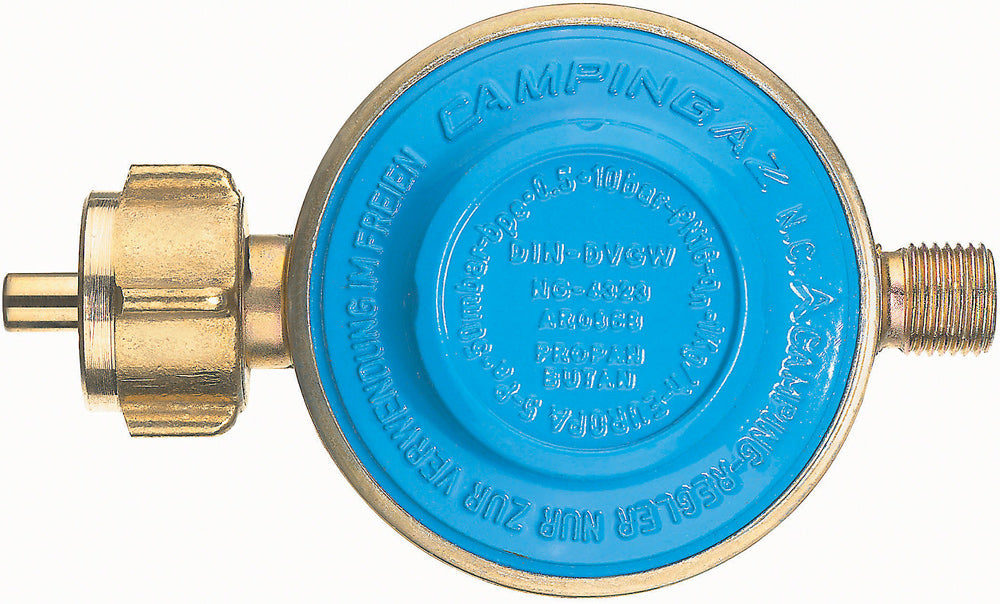 Campingaz Regler 50 mbar – 1 Abgang für 1 kg Flaschen, blau, Kupferanschlüsse