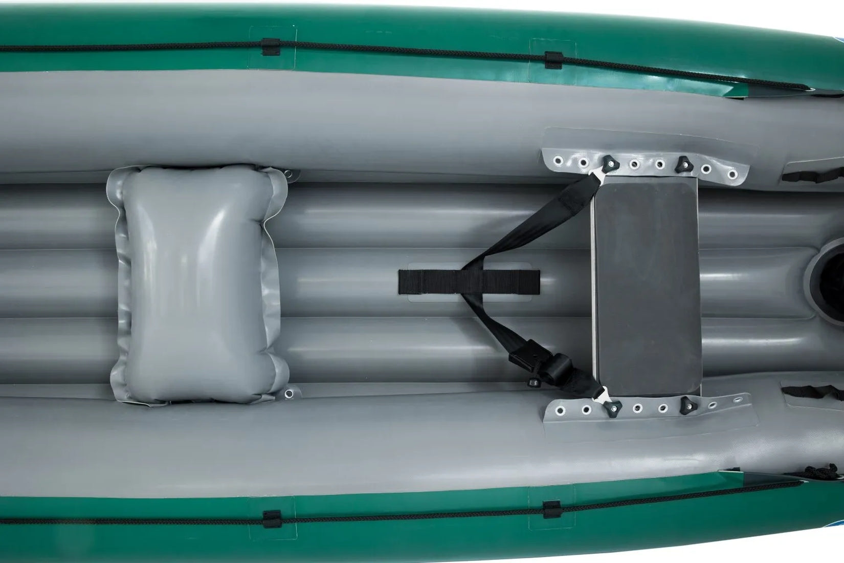 Gumotex Baraka 2+1 Personen Schlauchkanu aufblasbar, grün, Boden innen, Sitzbank und Fußstütze