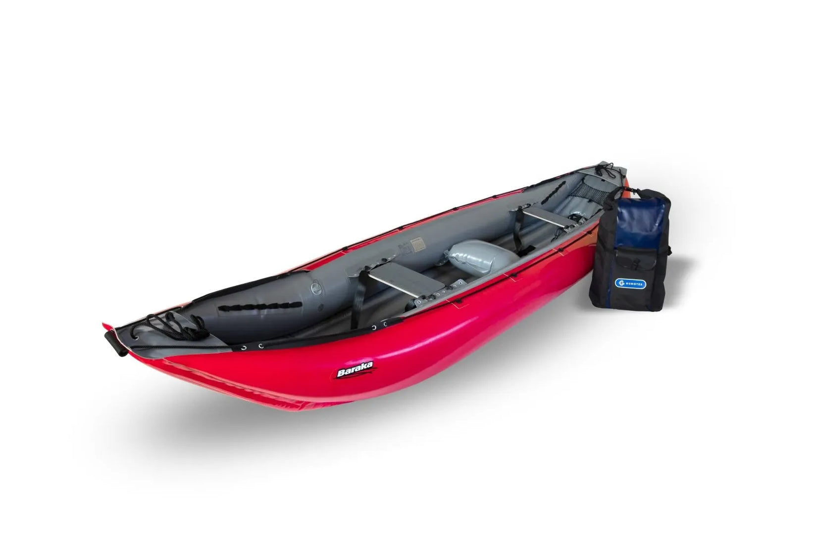 Gumotex Baraka 2+1 Personen Schlauchkanu aufblasbar, rot, leicht schräg, mit Packsack