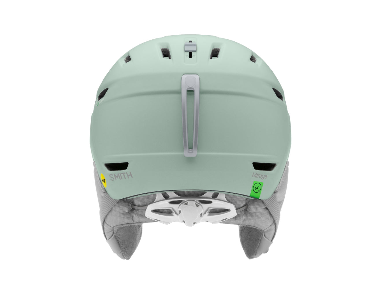 Smith MIRAGE MIPS Damen-Skihelm, von hinten, matt hellgrün (matte alpine ice)