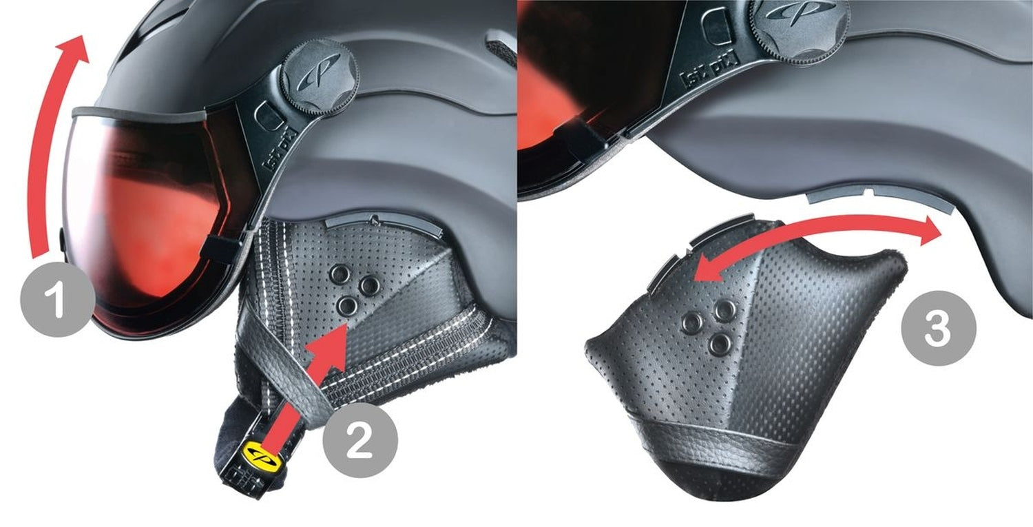 cp helmets cp coya+  cashmere Damen-Skihelm mit Visor, Detail: abnehmbare Ohrpolster