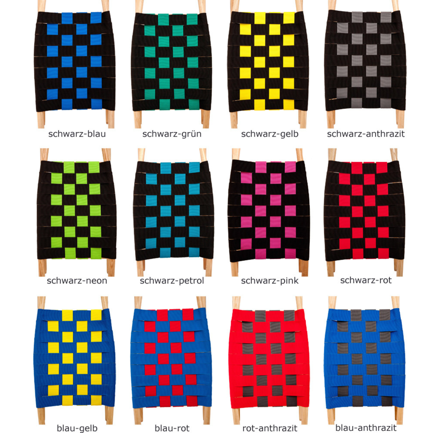 Übersicht der Farbvarianten der Sitzflächen von Kathrein Tourenrodel Schüler mit Gurtsitz (90 cm - 6-10 Jahre)