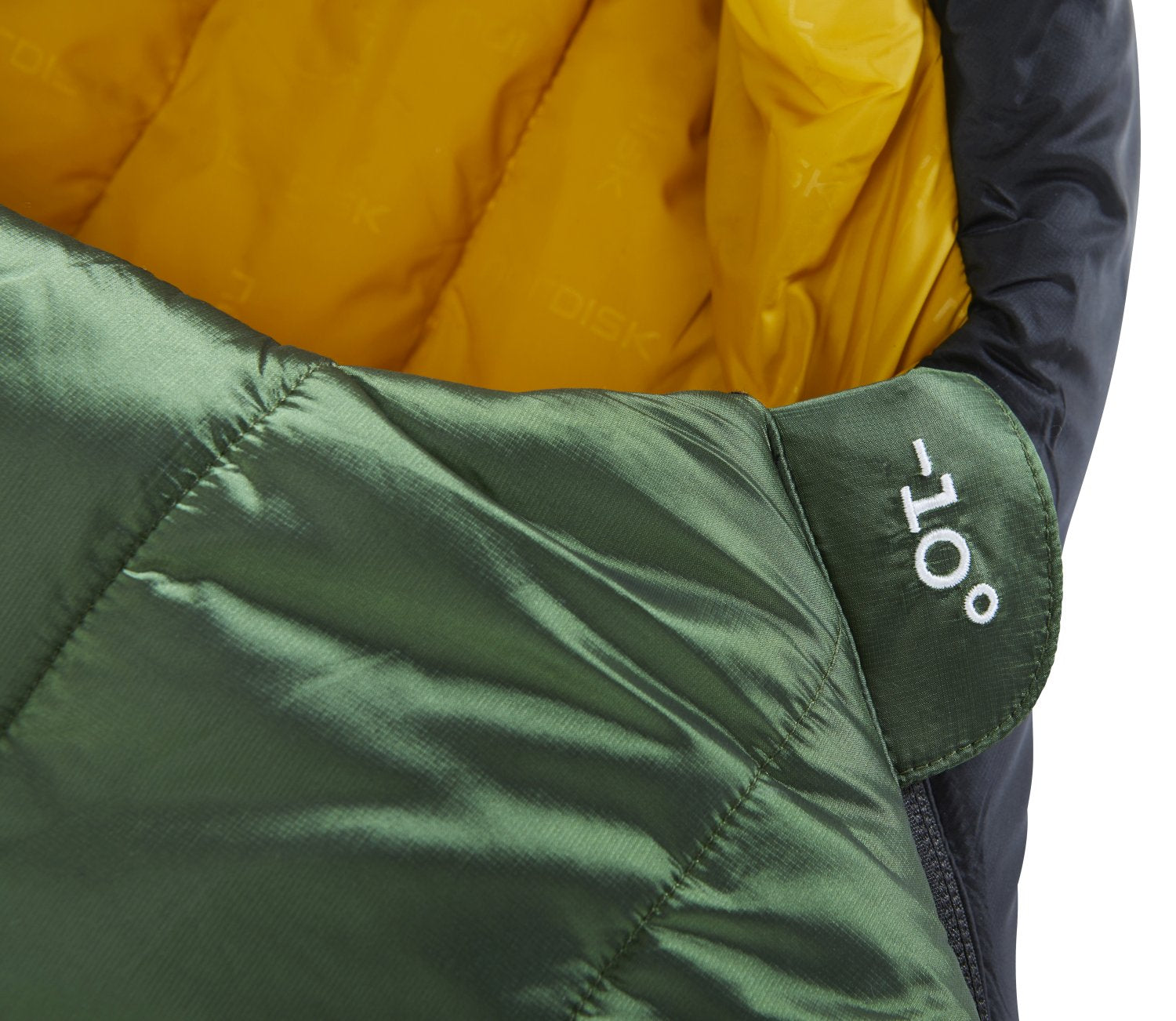 Nordisk Gormsson -10° Mumienschlafsack, artichoke green/mustard yellow/black (außen grün, innen senffarben), mit Kapuze, Detail Kapuze mit -10 Grad