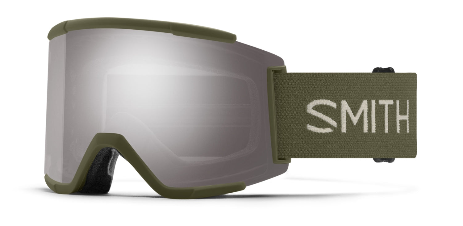 Smith SQUAD MAG Skibrille mit Wechselscheibe, forest2324/chromapop sun platinum mirror + chromapop storm yellow flash, leicht schräg