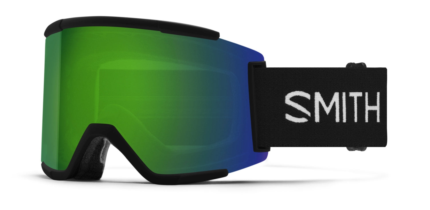 Smith SQUAD MAG Skibrille mit Wechselscheibe, black 2021/chromapop sun green mirror + chromapop storm rose flash, leicht schräg