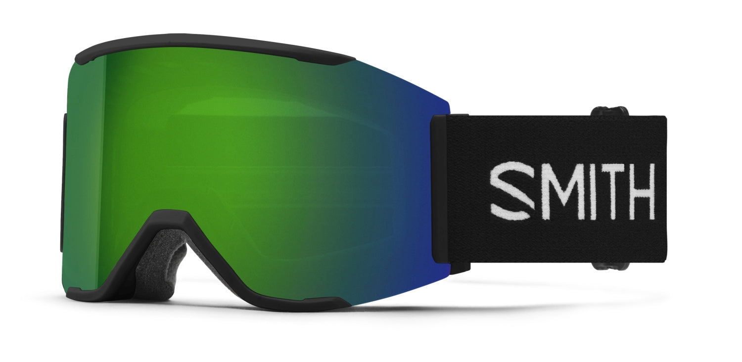 Smith SQUAD XL Skibrille mit Wechselscheibe, black 22/chromapop sun green mirror + chromapop storm amber, leicht schräg