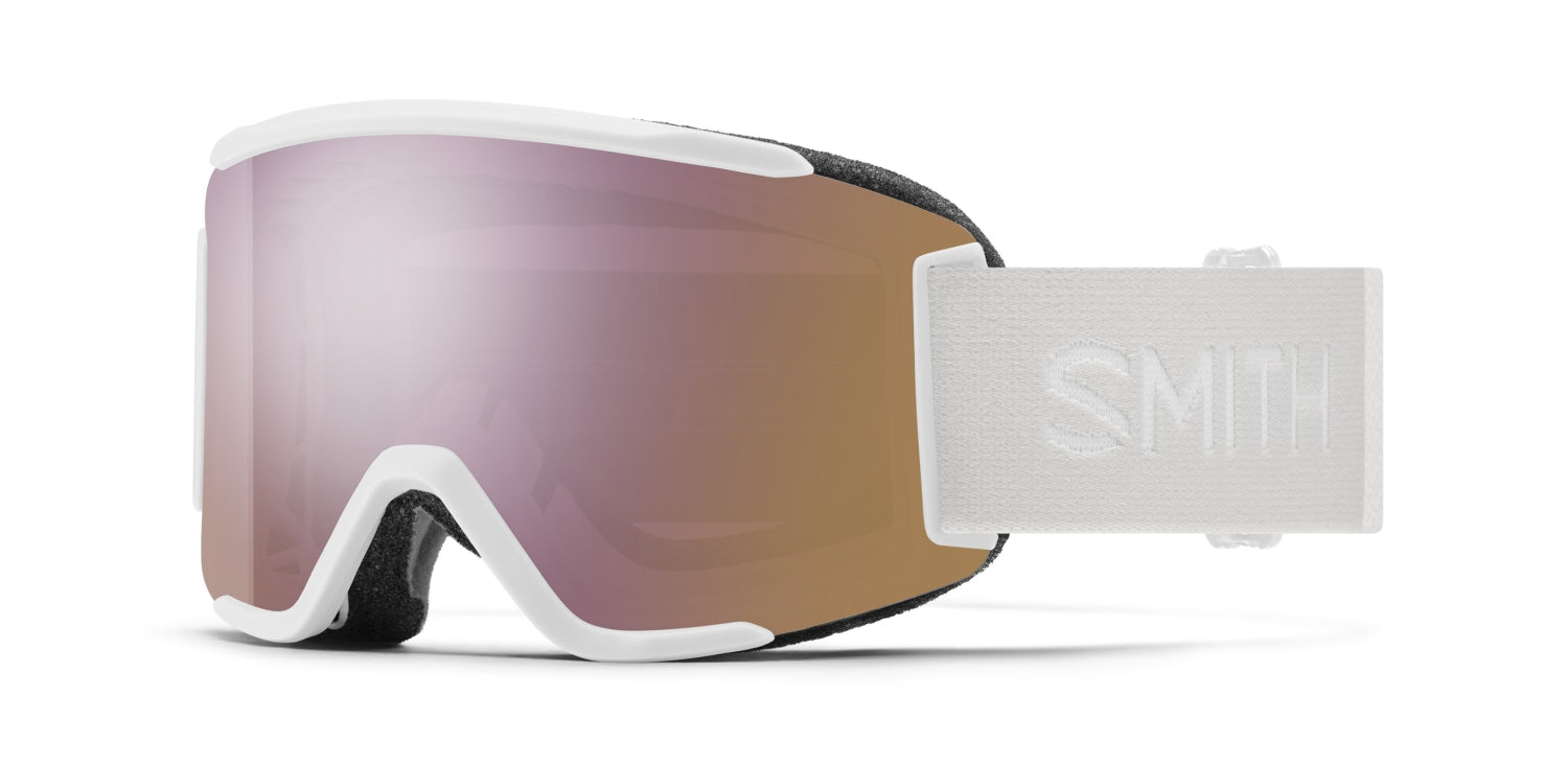 Smith SQUAD S Skibrille mit Wechselscheibe, white vapor 2021/chromapop everyday rose gold mirror + clear, leicht schräg