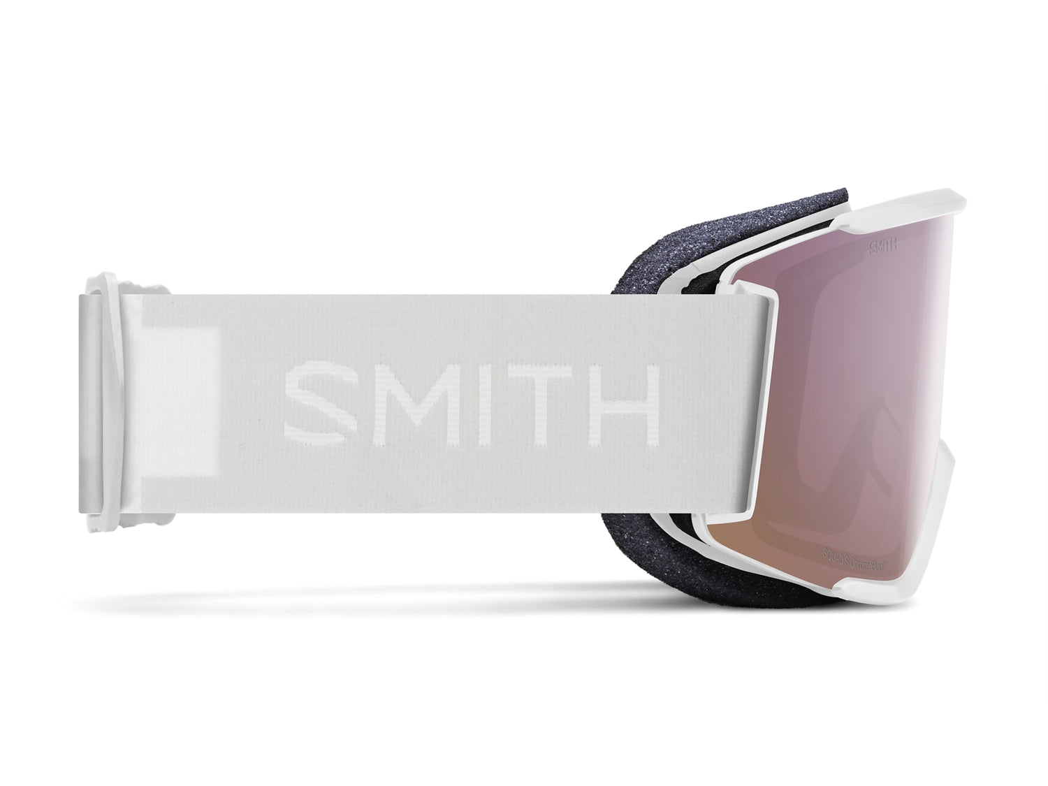 Smith SQUAD S Skibrille mit Wechselscheibe, white vapor 2021/chromapop everyday rose gold mirror + clear, seitlich rechts