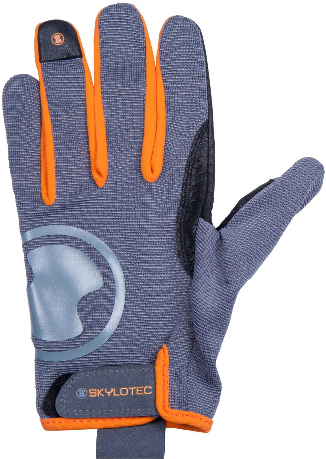 Skylotec KS Kletterhandschuhe, gdunkelgrau, orange Streifen an den Fingern, von vorn