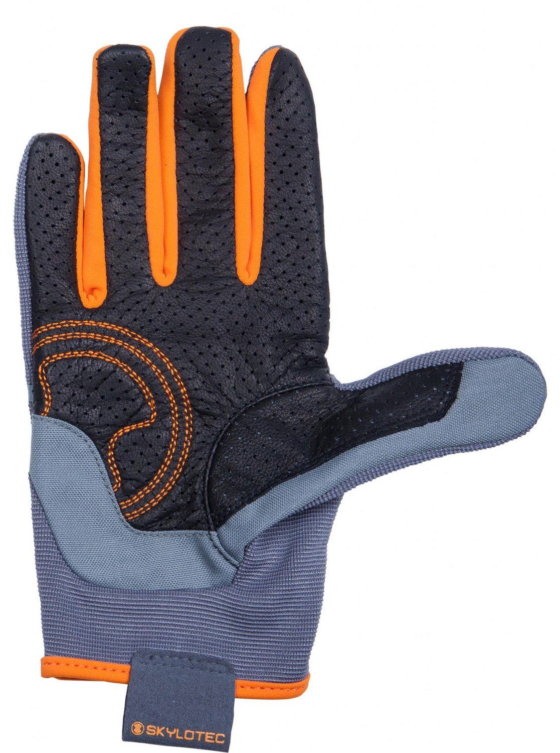 otec KS Kletterhandschuhe, gdunkelgrau, orange Streifen an den Fingern, Handflächen schwarz, von hinten