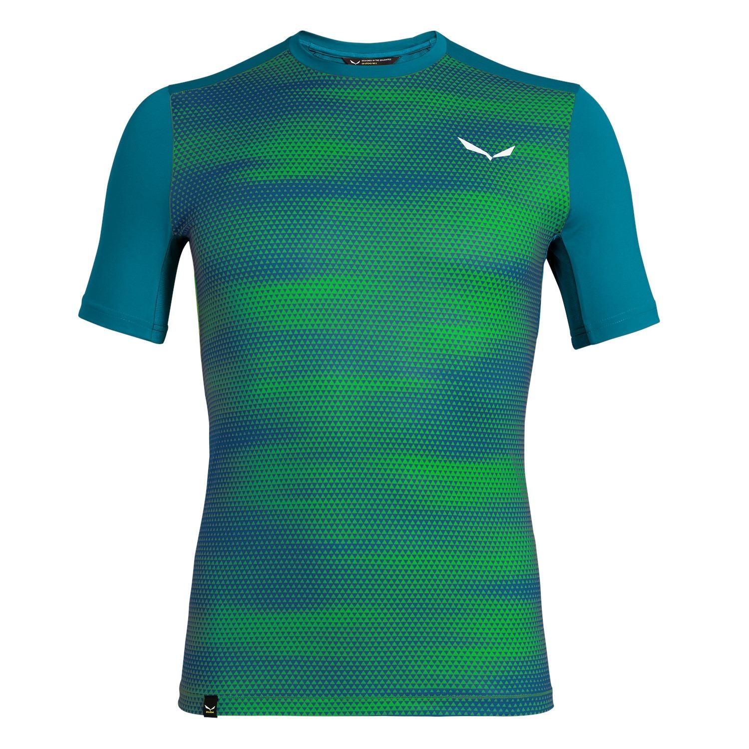 Salewa Pedroc Print Dry Short-Sleeve Tee T-Shirt Herren  , blau, vorne mit grünem Muster