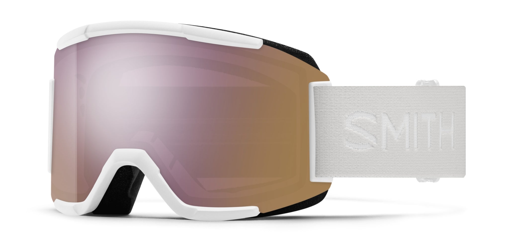 Smith SQUAD Skibrille mit Wechselscheibe, white vapor 2021 / chromapop everyday rose gold mirror + yellow, leicht schräg