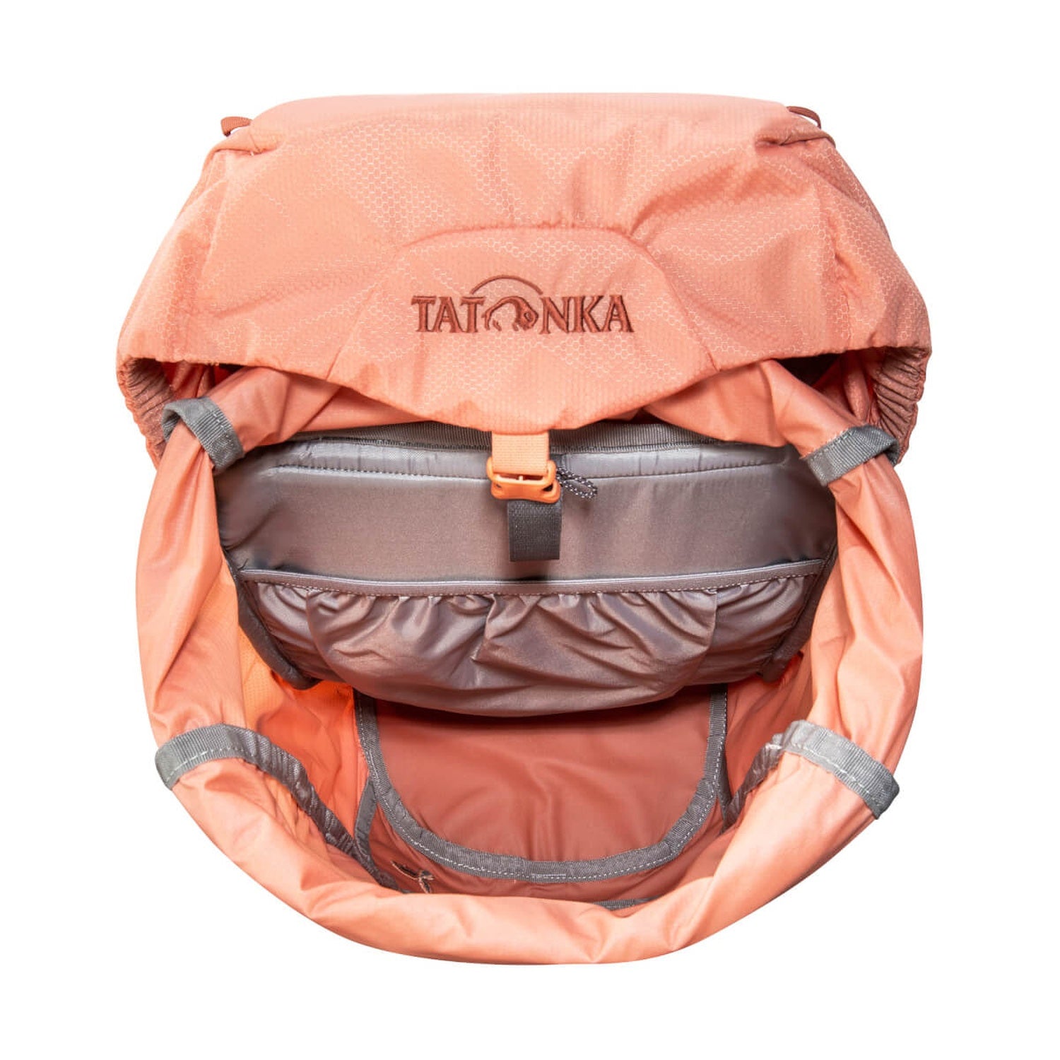 Tatonka Hike Pack 20 Women – Damen-Wanderrucksack für Touren, apricot (aprikosenfarben), Detail: geöffneter Deckel