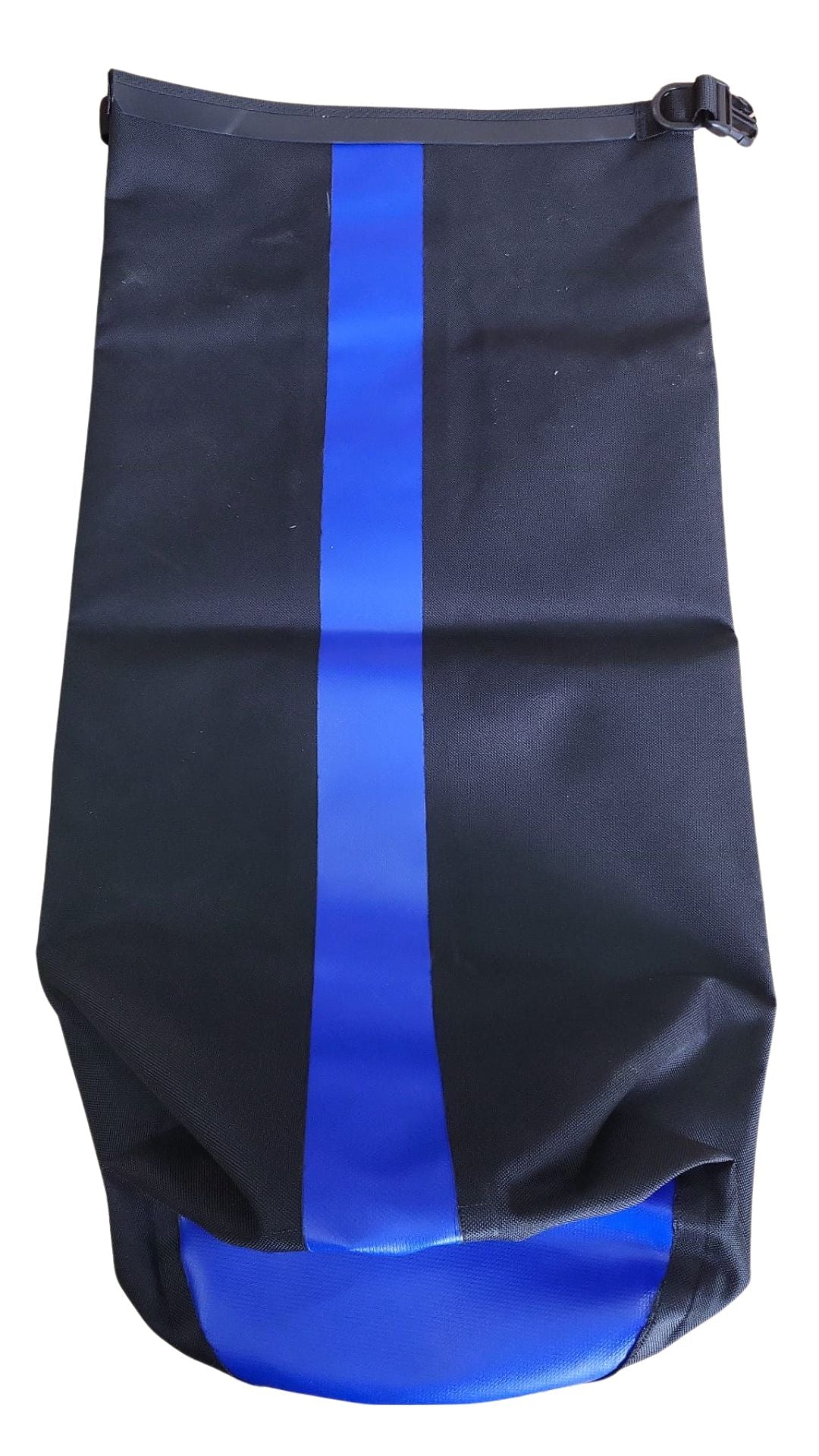 Gumotex wasserdichter Packsack schwarz, Detail: blauer Längsstreifen