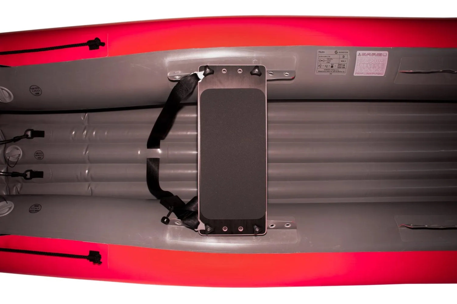 Gumotex Palava 2+1 Personen Schlauchkanadier, rot, zwei Sitze, Boden innen mit Sitzbrett