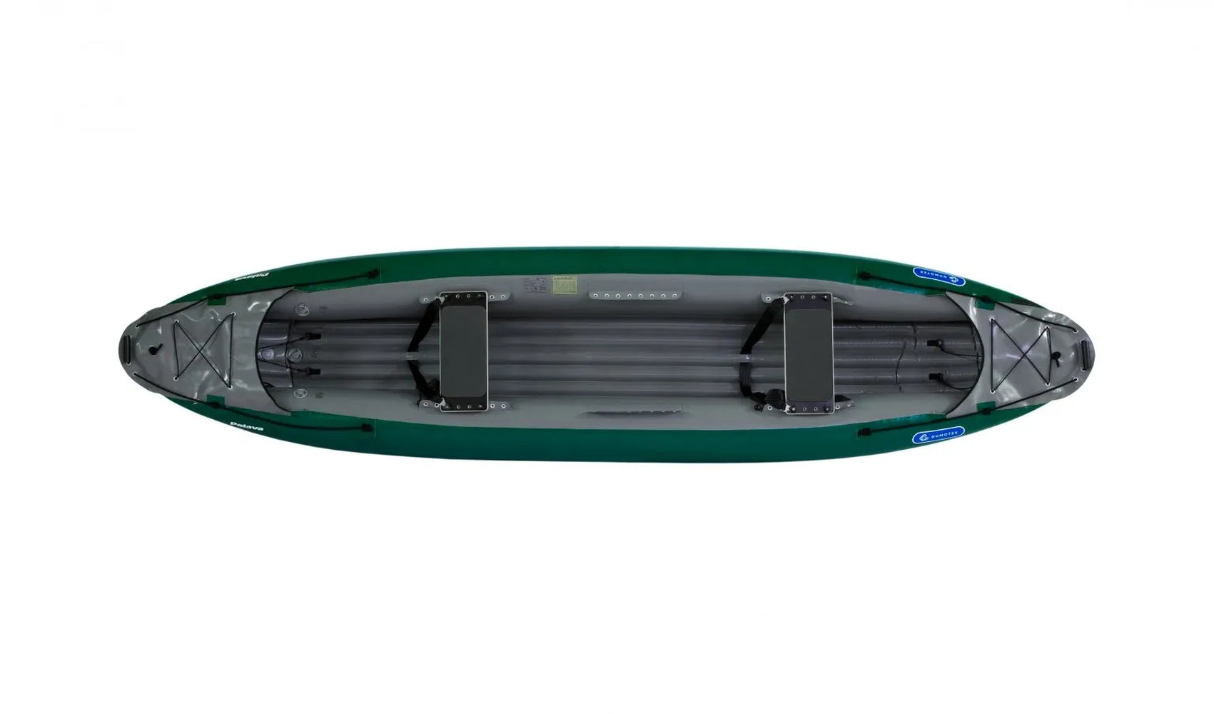 Gumotex Palava 2+1 Personen Schlauchkanadier, grün, zwei Sitze, von oben