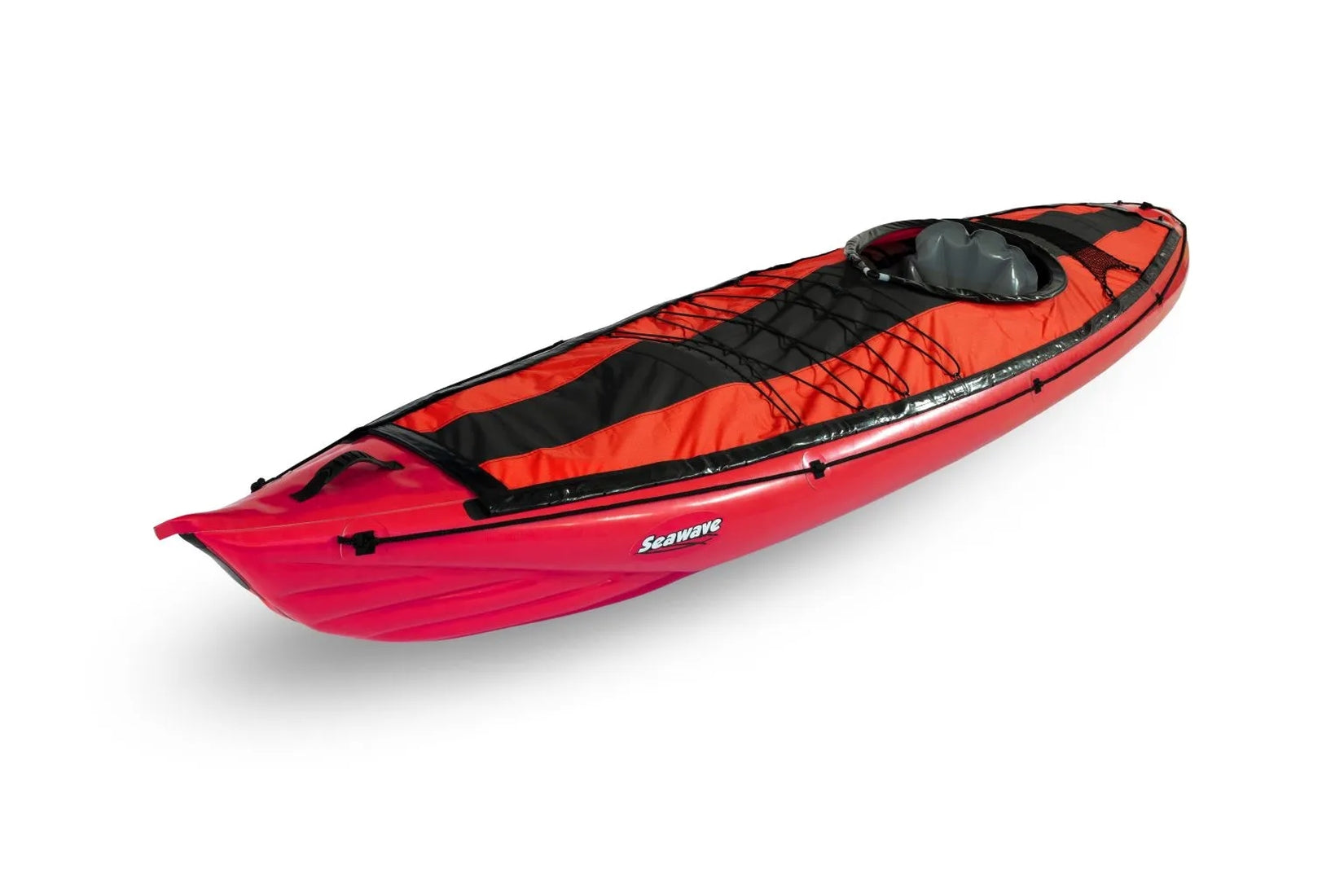 Gumotex Seawave Seekajak 1-3 Personen – Aufblasbares Schlauchboot, rot, leicht schräg, mit Spritzdecke