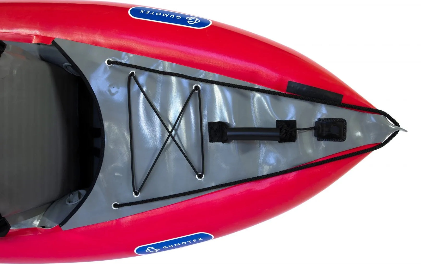 Gumotex Thaya Schlauchkajak aufblasbar 2+1 Personen rot, Heck, ohne Gepäck