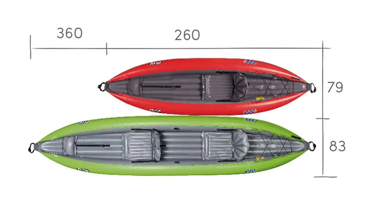 Maße für Gumotex Twist I 1er Schlauchkajak – Ultralight Schlauchboot für Paddler, hellgrün und rot
