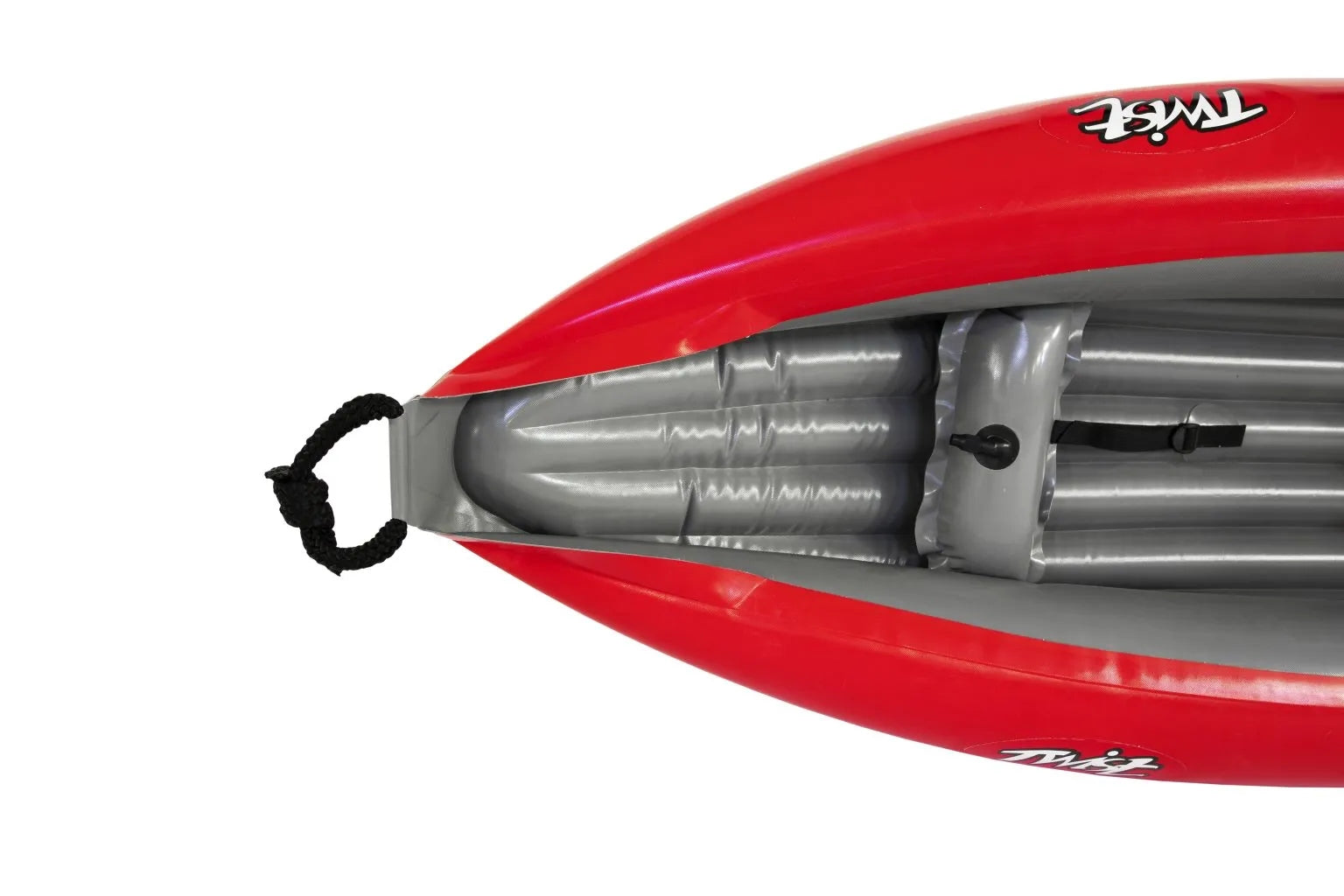 Gumotex Twist I 1er Schlauchkajak – Ultralight Schlauchboot für Paddler, rot, Bug, mit Fußstütze
