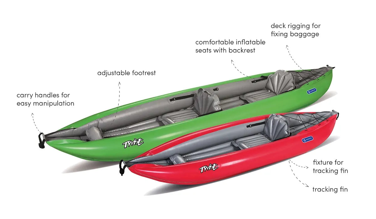 Eigenschaften und Besonderheiten für Gumotex Twist I 1er Schlauchkajak – Ultralight Schlauchboot für Paddler, hellgrün und rot