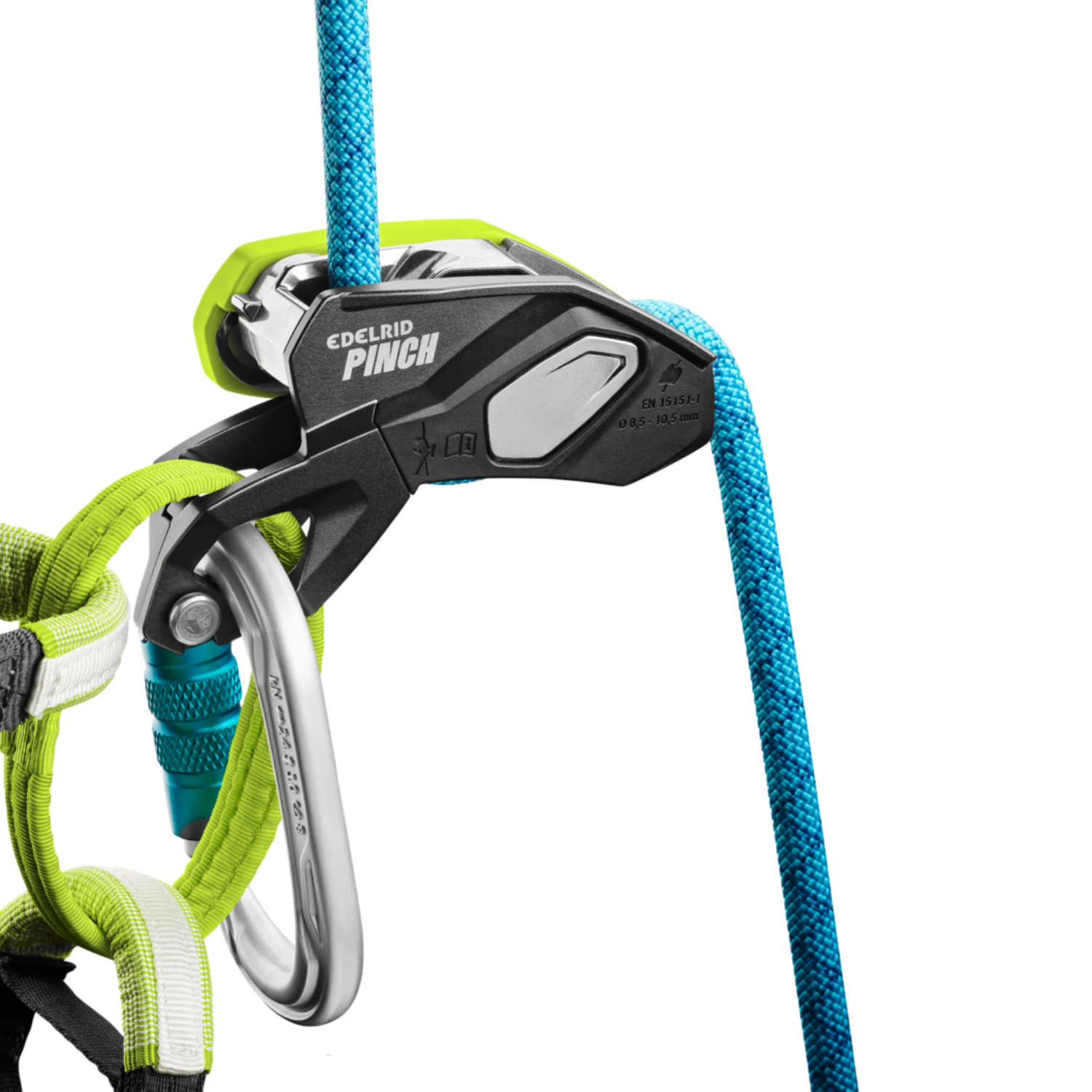 Edelrid Pinch Sicherungsgerät anthracite-oasis Seildurchzug Hüftgurt und Karabiner