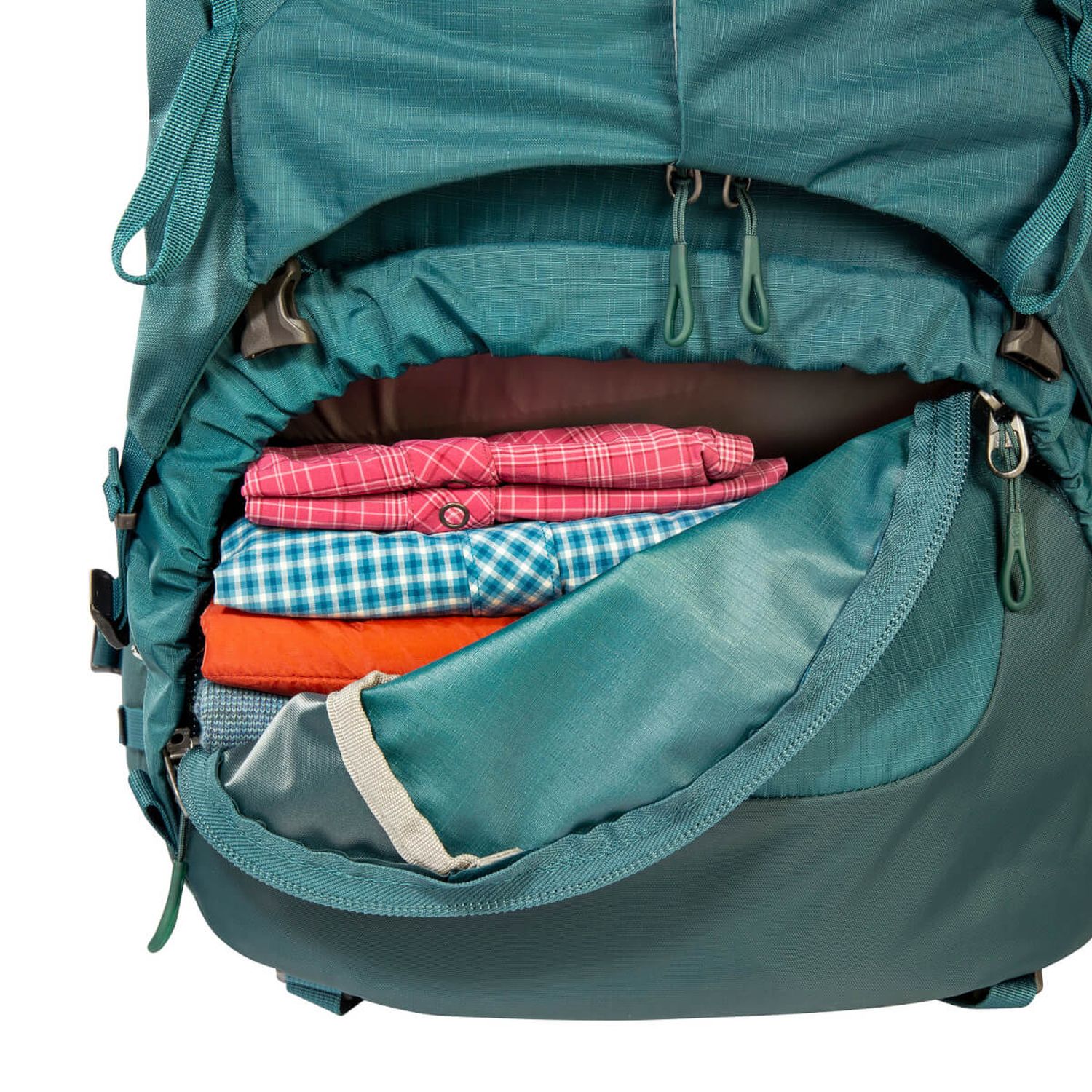 Tatonka Yukon 70+10 Trekkingrucksack, Detail: geöffnete Außentasche