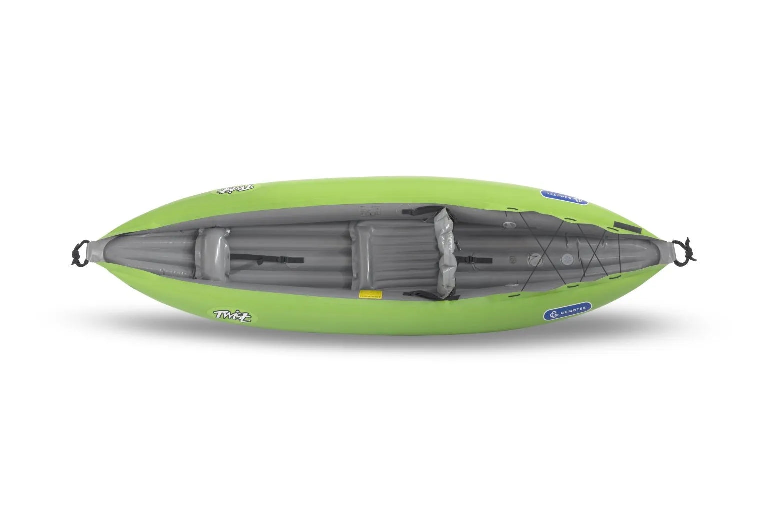 Gumotex Twist I 1er Schlauchkajak – Ultralight Schlauchboot für Paddler, hellgrün, auf die Seite gelegt